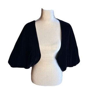 Vintage Giorgio Armani Black Velvet Bolero Shrug Satin Liner W/Studded Signature